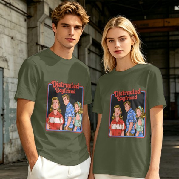 Olive T-Shirt with Distracted Boyfriend Meme Graphic Print