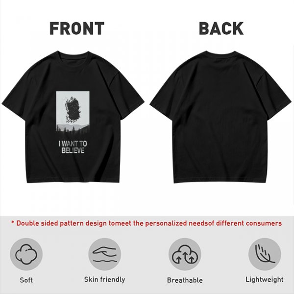 Olive t-shirt with 'I Want To Believe' UFO landscape print