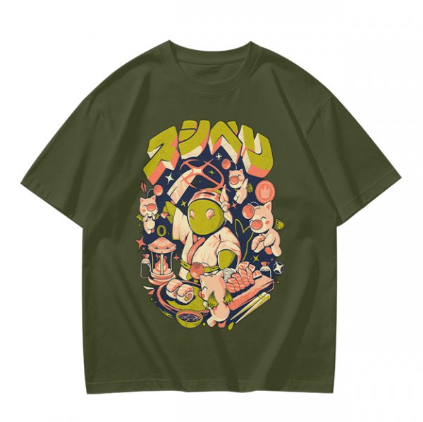 Olive T-Shirt With Final Fantasy Tonberry Moogle Sushi Art Print