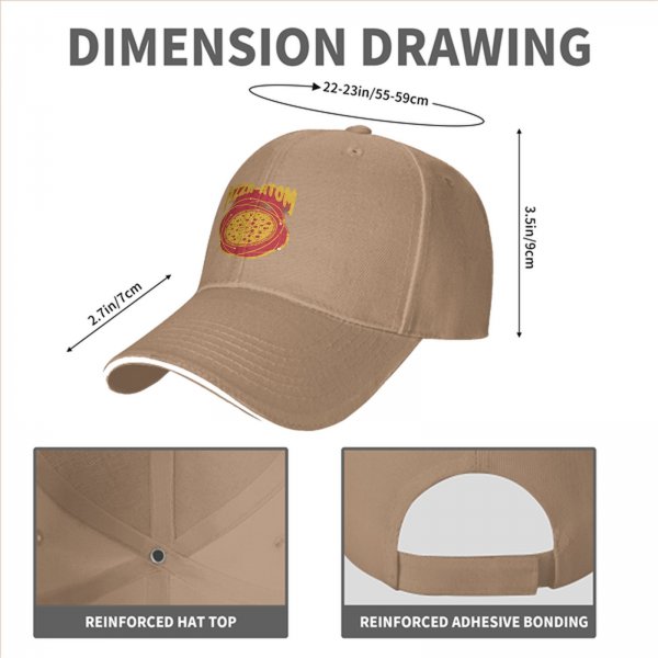 Black baseball cap with pizza atom graphic and text