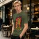 Olive T-Shirt With Fiery Skull Warrior Graphic Print