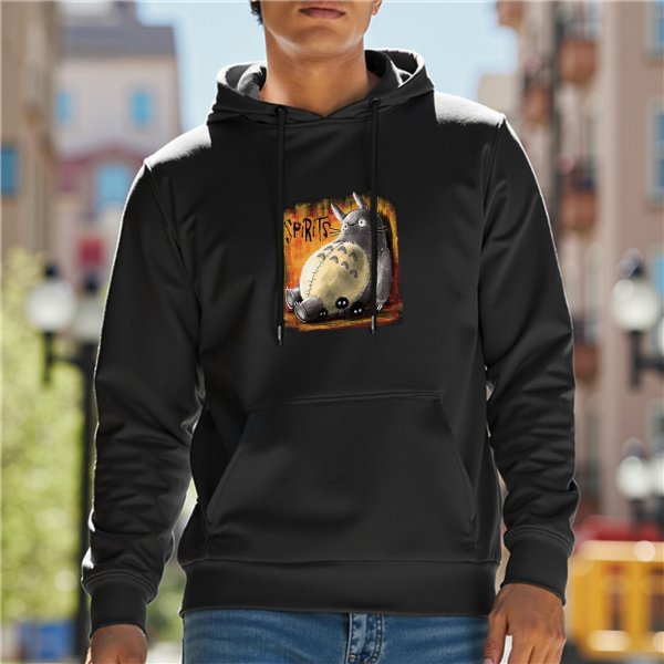 Black hoodie with Totoro and spirits graphic print