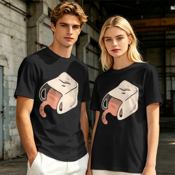 Olive T-Shirt With Whimsical Cat Mug Graphic Print