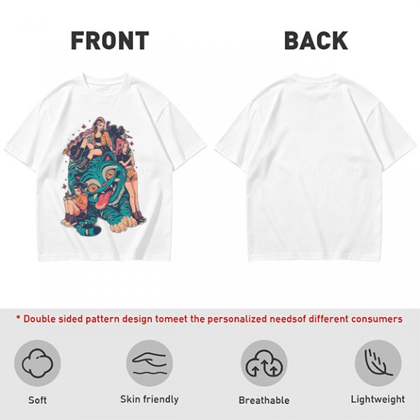 Olive T-Shirt With Girls On A Teal Tiger Graphic Print