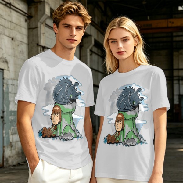 Olive T-Shirt Featuring Hiccup and Toothless from How to Train Your Dragon