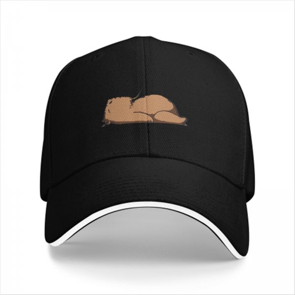 Black Baseball Cap With Sleeping Brown Animal Graphic