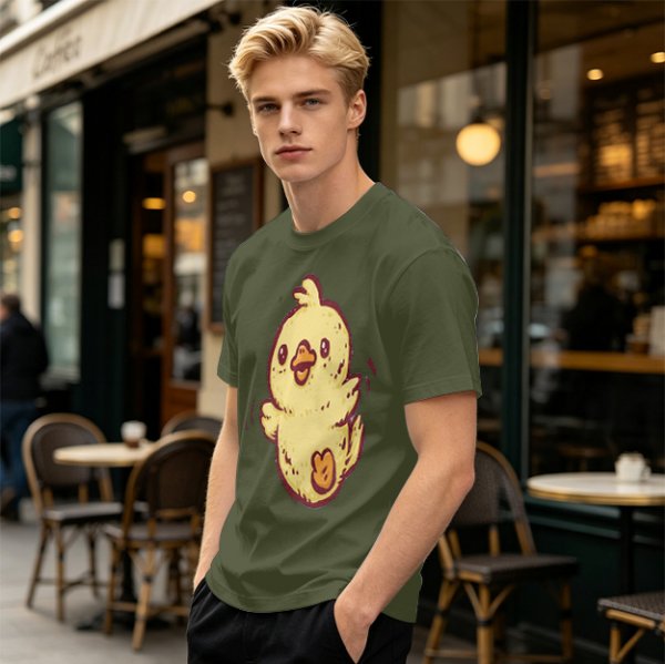 Olive T-Shirt With Cute Cartoon Chick Graphic