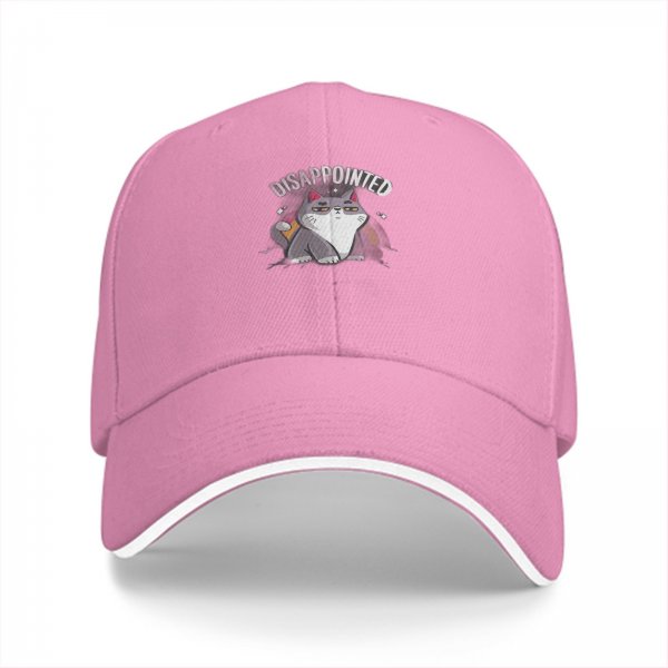 Black Baseball Cap With Disappointed Cat Graphic Print