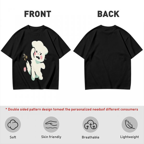 Olive T-Shirt With Angry Fluffy White Creature Swatting At Bee Print