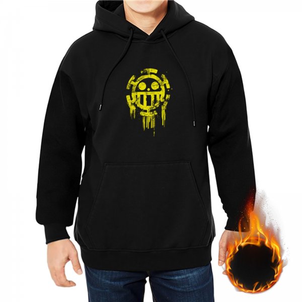 Black Hoodie With Distressed Yellow Skull Pirate Emblem Print