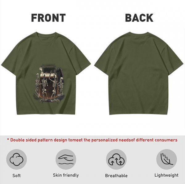 Olive T-Shirt With Skeletons Holding A Beer Pitcher Graphic