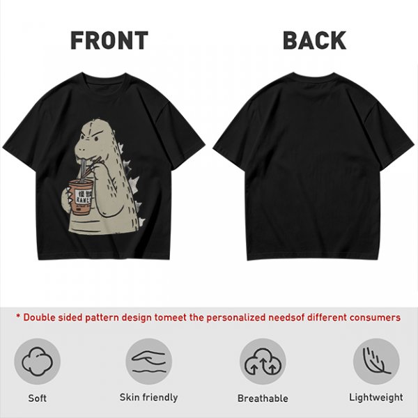Olive T-Shirt Featuring Godzilla Eating Ramen