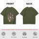 Olive Green T-Shirt With Whimsical Fruit Bird Graphic Print