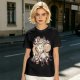 Olive t-shirt with 'More Coffee Less Drama' and moka pot graphic