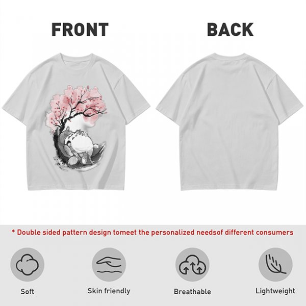 Olive T-shirt with Totoro and Cherry Blossom Tree Art Print