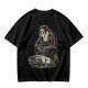 Olive T-shirt with Ghostface driving a Ghostbusters-style car graphic