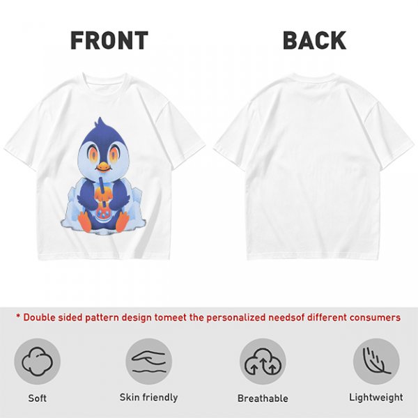 Olive T-shirt with Cute Penguin Drinking Boba Tea Print