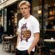 Olive t-shirt with a raccoon holding a fast food trash sign