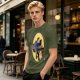 Olive T-shirt with Cartoon Chainsaw Action Character Print