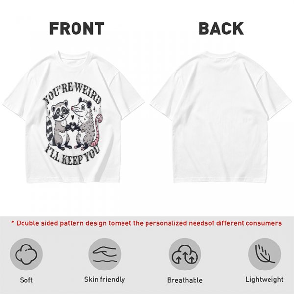 Olive T-Shirt With Raccoon and Opossum Weird Love Graphic