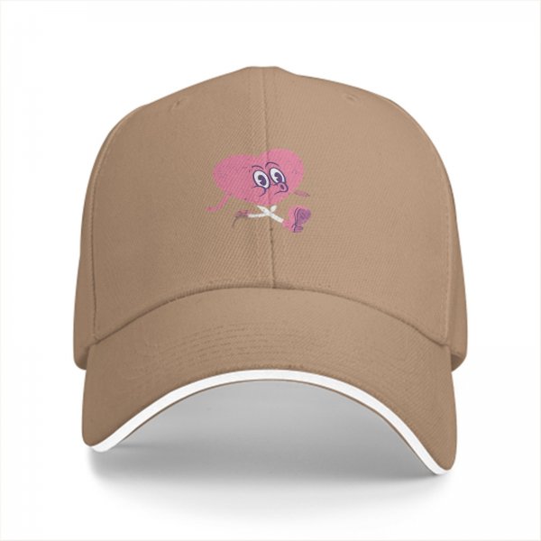 Black baseball cap with sad running pink heart graphic