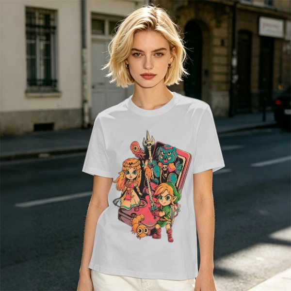 Olive t-shirt with The Legend of Zelda retro game characters print