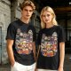Olive T-shirt with cute chibi anime character group print