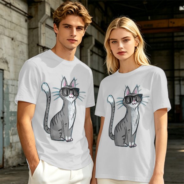 Olive T-Shirt With Cool Gray Cat Wearing Sunglasses Print