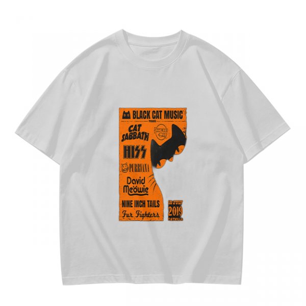 Olive T-Shirt with Cat-Themed Rock Band Concert Poster Print