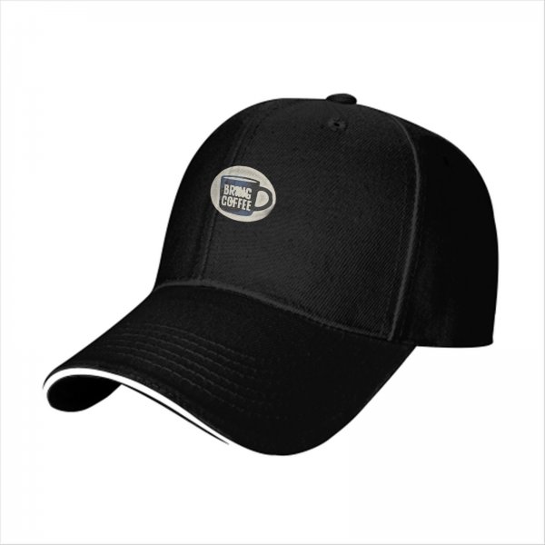 Black baseball cap with Bring Coffee mug graphic design