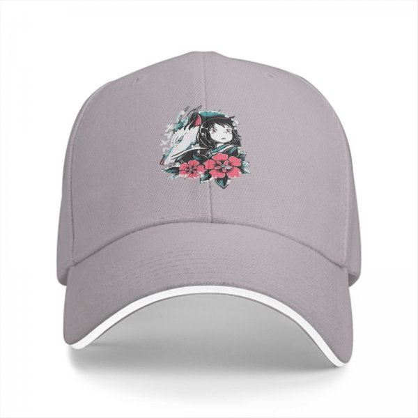Black baseball cap with Spirited Away Haku and Chihiro anime floral print