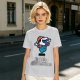Olive T-shirt with Cartoon Character Holding Mushrooms Print