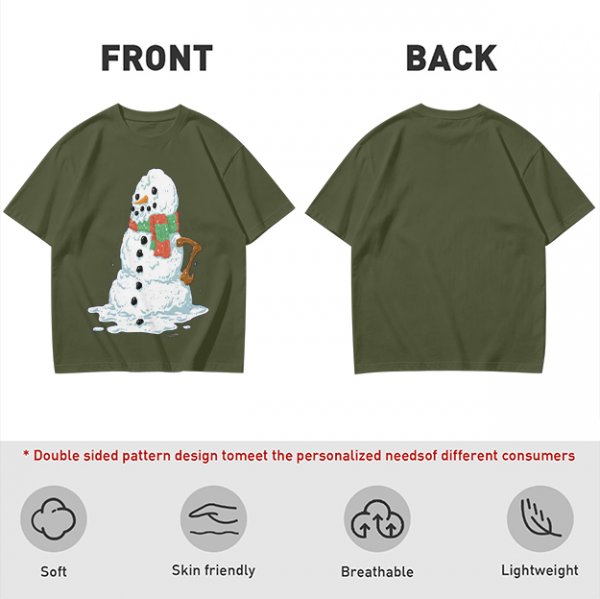 Olive T-Shirt With Melting Snowman Christmas Print