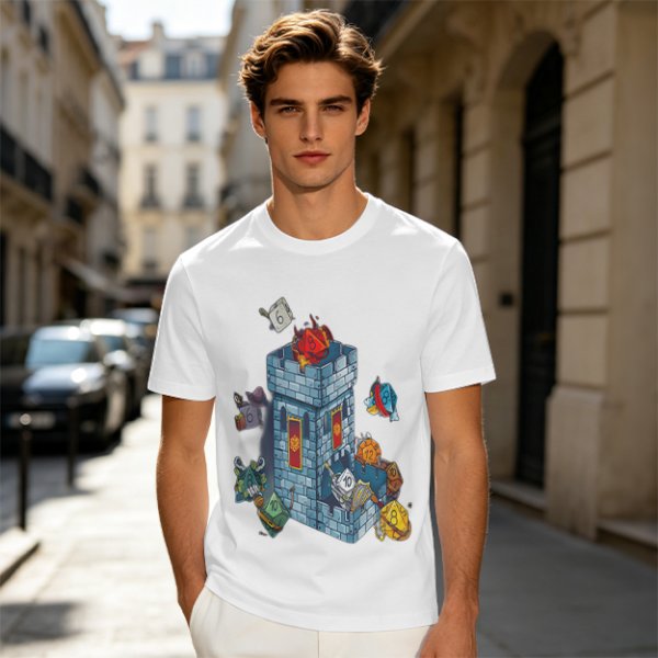 Olive T-Shirt With Fantasy Dice Castle Graphic Design