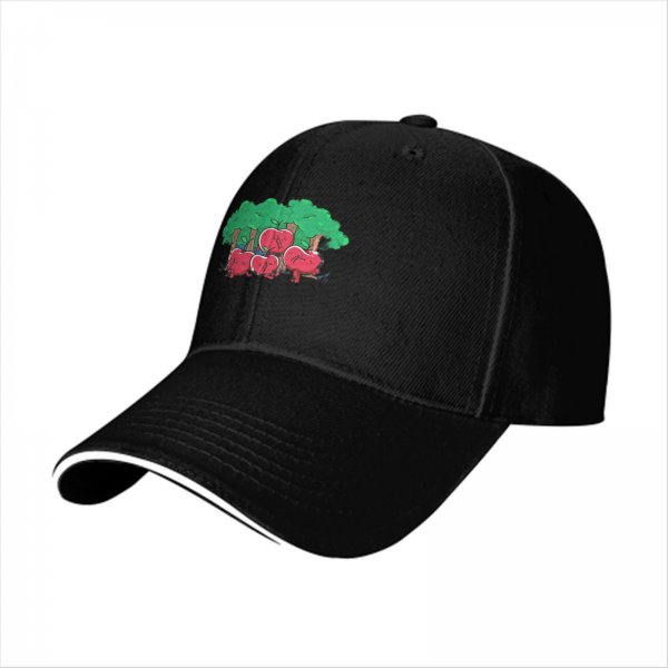Black baseball cap with apple orchard graphic print