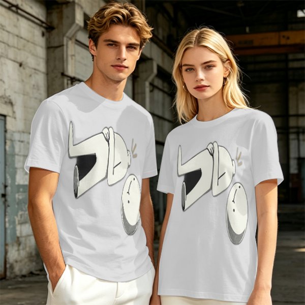 Olive T-Shirt With Surprised Cartoon Figure And Separate Face Print