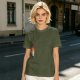 Olive Green T-Shirt With Pixel Art Skull Sword And Fire Print