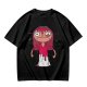Olive Green T-Shirt With Creepy Cartoon Girl Print