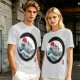 Olive T-shirt with Great Wave Enso Circle and Red Sun Print