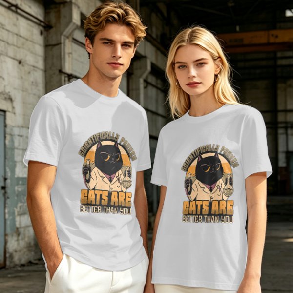 Olive green t-shirt with scientifically proven cats are better than you cat scientist print