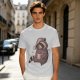 Olive T-Shirt With Raccoon In Santa Hat Holding Mug Print