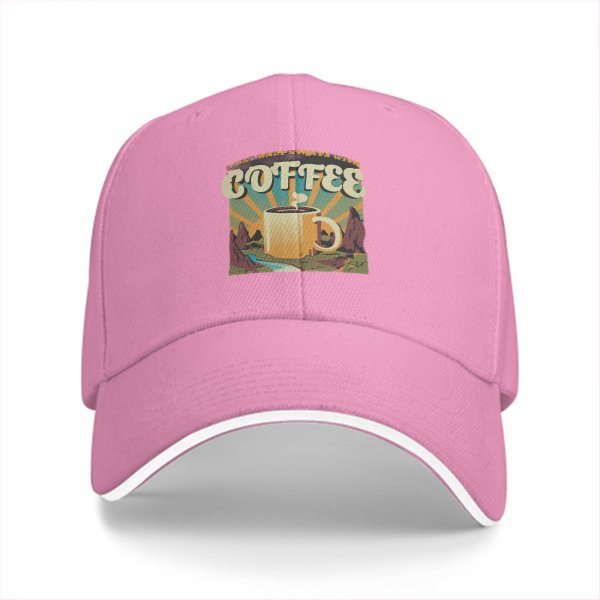 Black Baseball Cap With Coffee And Mountain Sunrise Graphic