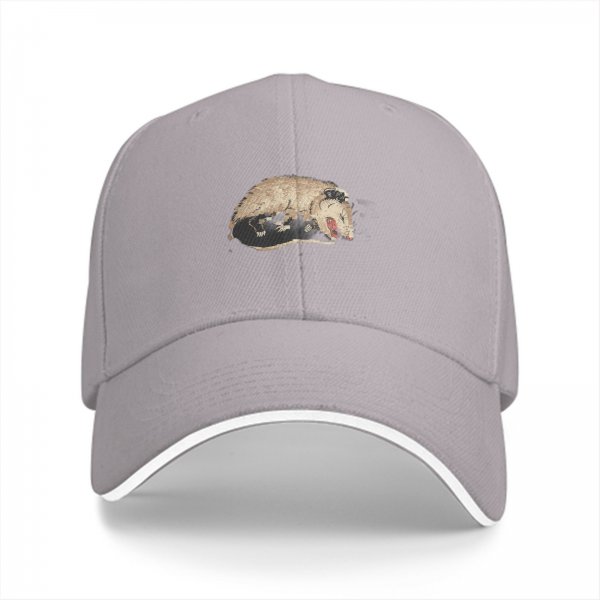 Black Baseball Cap With Playful Opossum Graphic Design