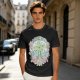 Olive Green Graphic T-Shirt With Whimsical Plant Creature And Floral Print