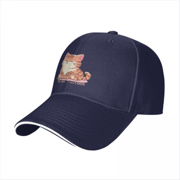 Black Baseball Cap with Cute Orange Tabby Cat Feline Fabulous Print