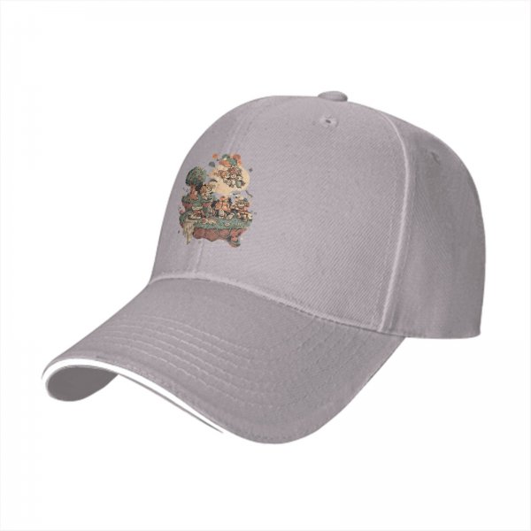 Black Baseball Cap With Whimsical Floating Island Art Print