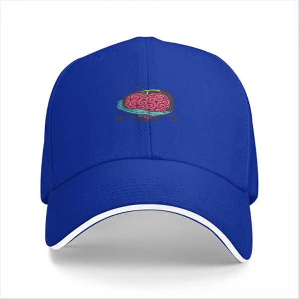 Black baseball cap with pink brain and blue ring graphic