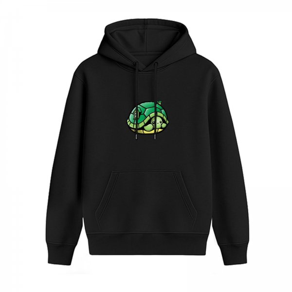 Black Hoodie With Cute Turtle House Graphic Print