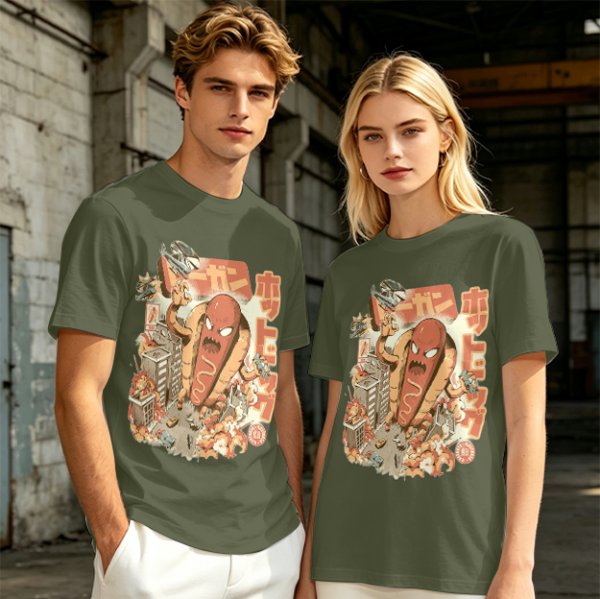 Giant Hot Dog Monster Destroying City Graphic T-Shirt