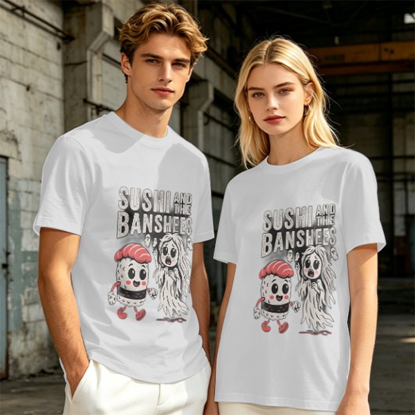 Olive t-shirt with sushi and banshee graphic print